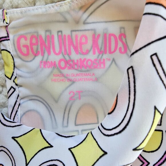 Genuine Kids OshKosh Girls 2T Multicolor Dress Geometric Pattern Pink Yellow - Picture 6 of 8